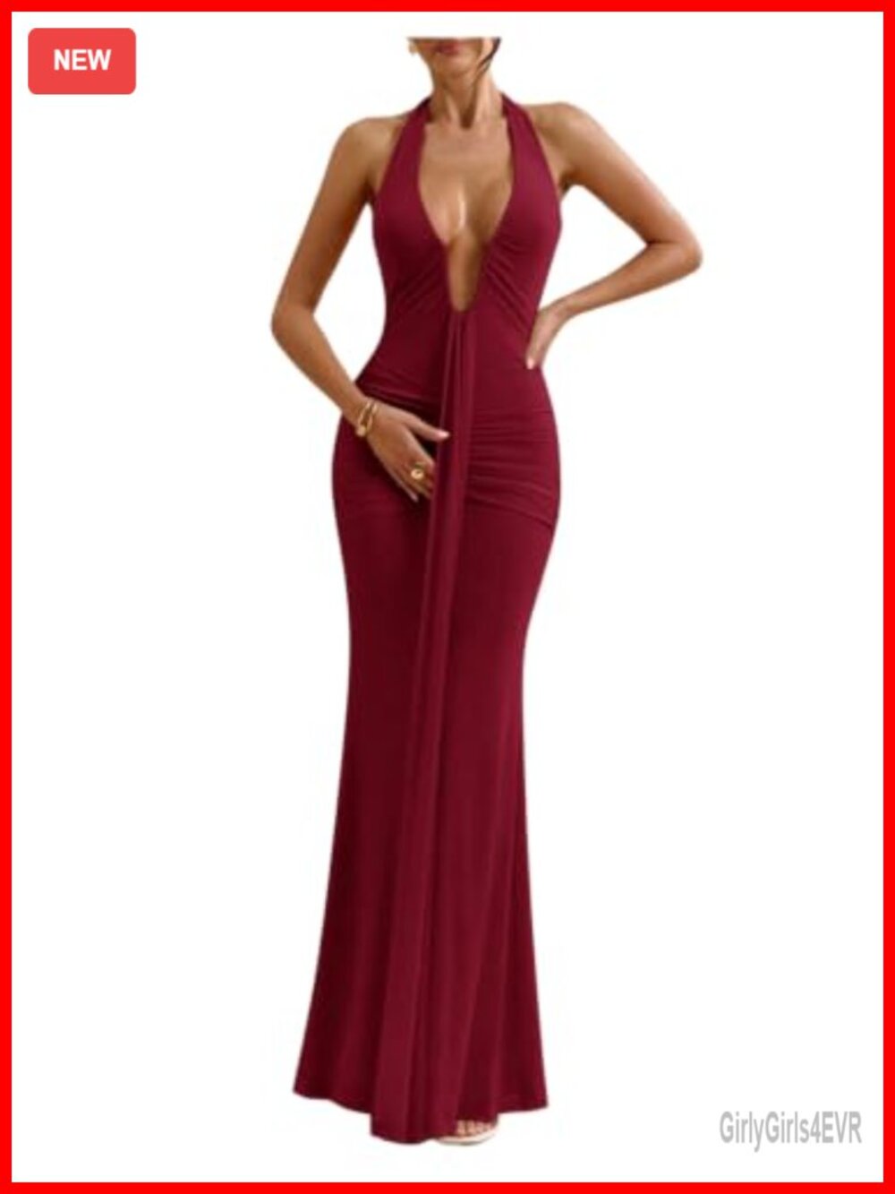 SweatyRocks Halter Deep V Neck Backless Bodycon Maxi Cocktail Dress